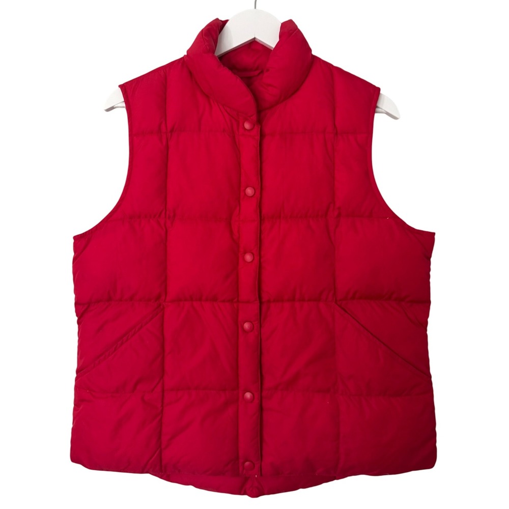 Lands' End Womens Red Puffer Vest Goose‎ Down Lightweight Sleeveless Jacket